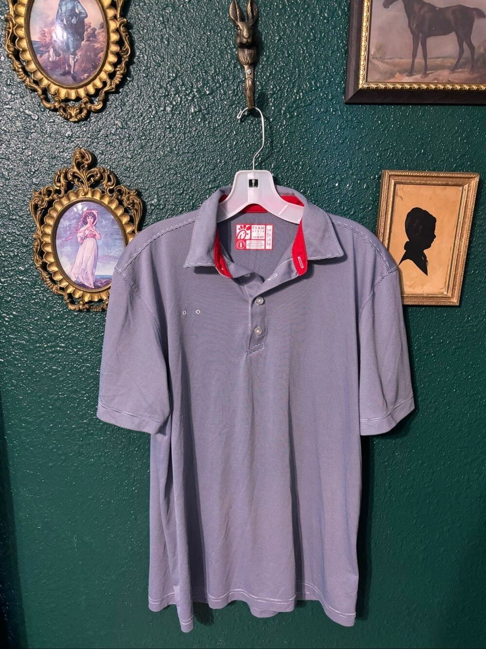 Chick-fil-A Oobe Polo Shirt Mens Large Blue White Striped Hydrochill Golf Casual
